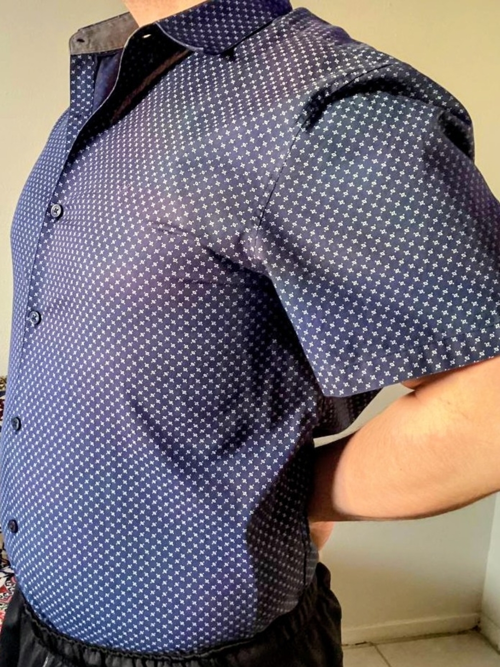 Axist Navy Short-Sleeve Button-Down Shirt with White Micro Print
